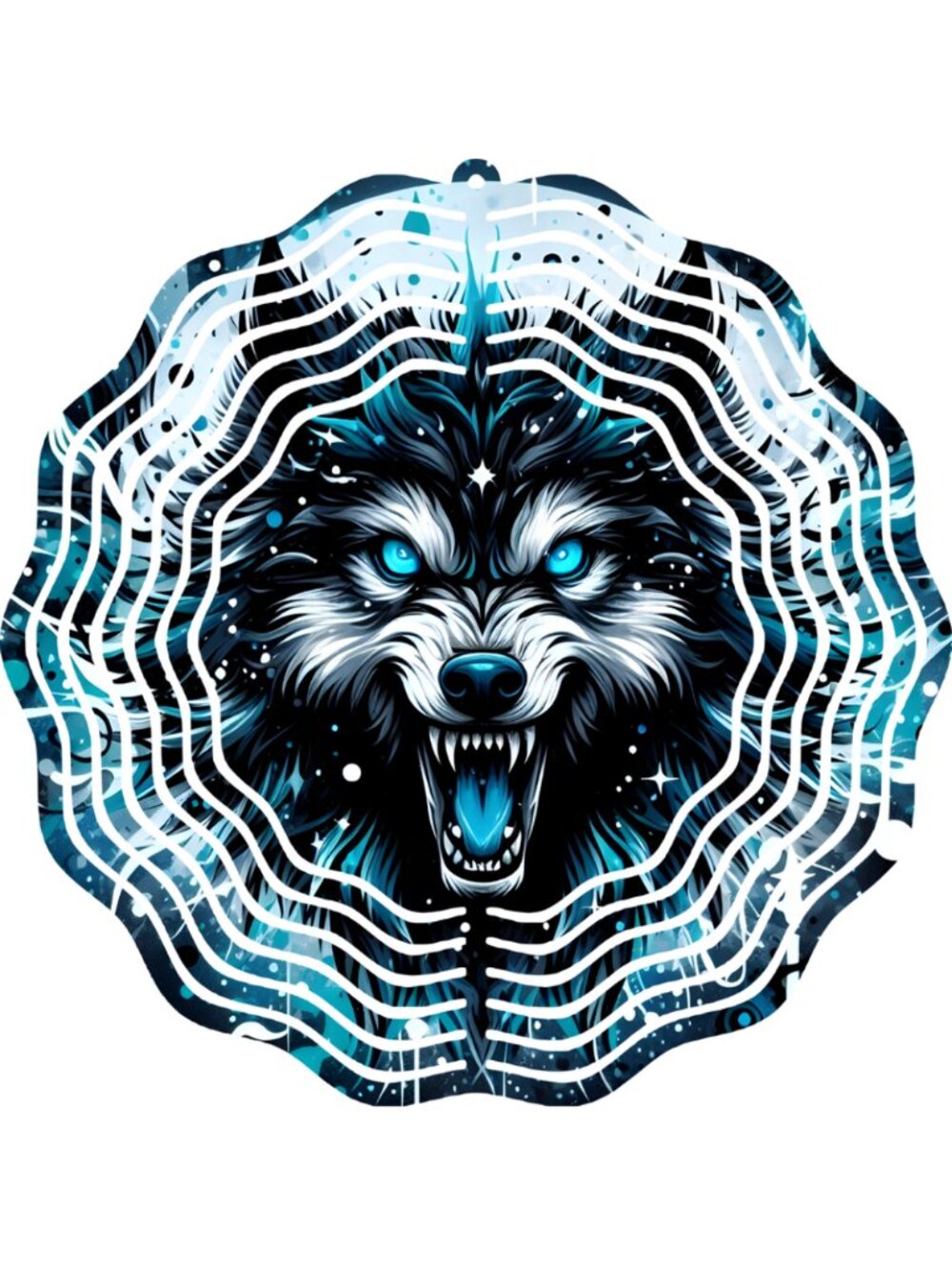 Wolf Metal Wind Spinner 10" 3D Kinetic Outdoor Garden Hanging Decor Blue Eyes